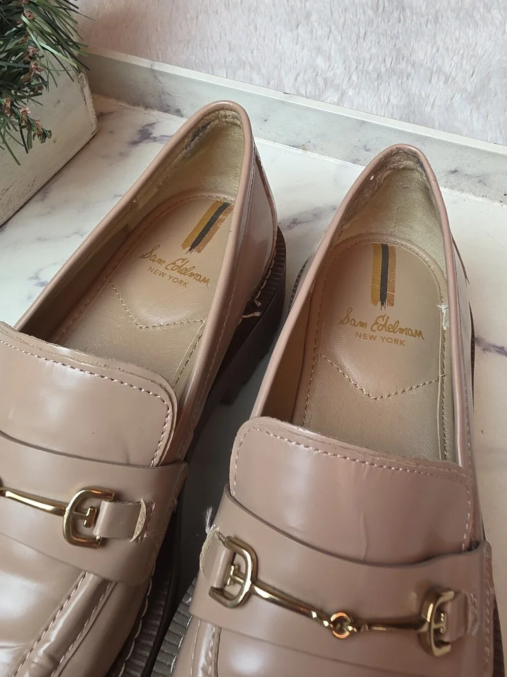 SAM EDELMAN Laurs Lug Sole Loafer In Tan Horsebit Chunky Preppy Academia Size 8